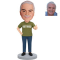 Custom Retirement Bobblehead for Men Casual Green Shirt - Personalized Retirement Gift for Him