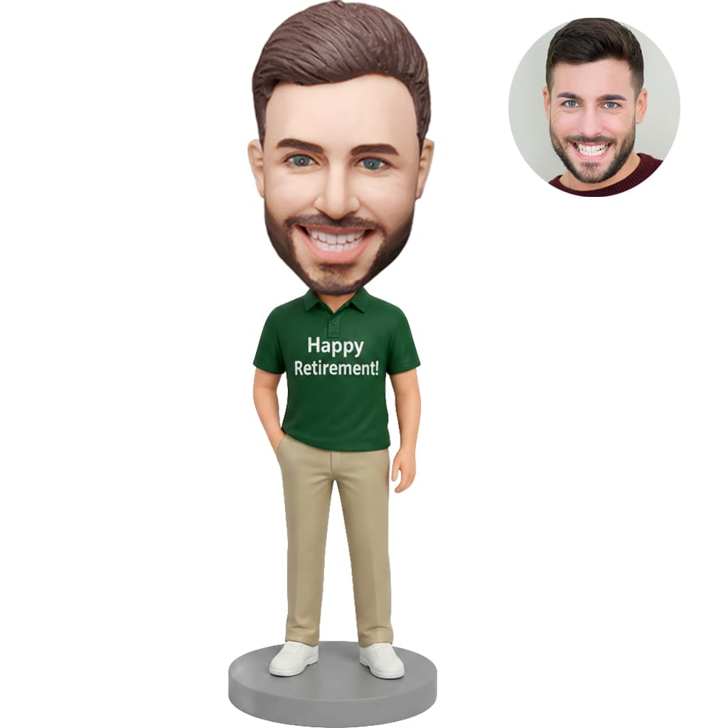 Custom Retirement Bobblehead for Men Happy Retirement Polo Shirt - Personalized Retirement Gift for Him
