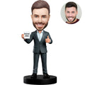 Custom Retirement Bobblehead for Men in Suit with Coffee Thumbs Up - Personalized Retirement Gift for Him