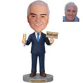 Custom Male Bobblehead in Suit with Champagne and Retired Sign - Happy Retirement Gift