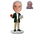 Custom Male Teacher Retirement Bobblehead Dark Green Blazer Apple Books - Happy Retirement Gift for Him