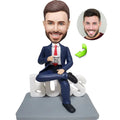 Close-up comparison showing high likeness accuracy of custom bobblehead face sculpted directly from customer photo for a personalized boss gift