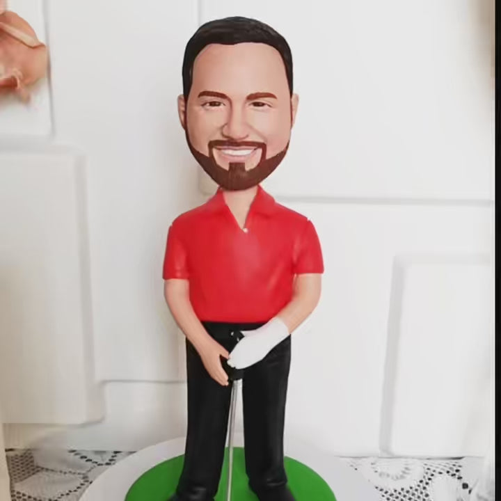 Golf-themed custom bobblehead - Personalized male character with golf club & glove, premium personalized gift for golf fans