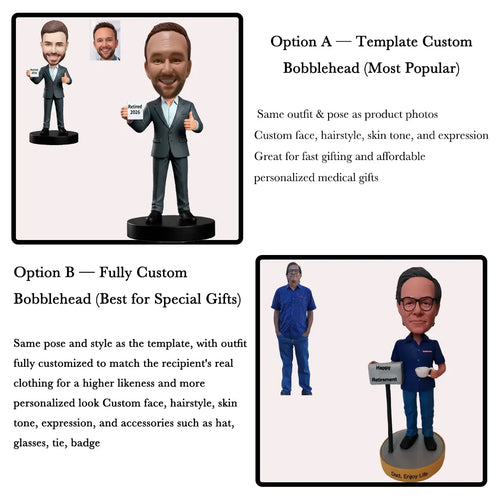 Template Custom Bobblehead vs Fully Custom Bobblehead - Option A and Option B Comparison